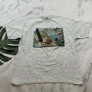 Tultex Mens Vintage Y2k Bald Eagle Bird Graphic Tee Size XL Gray Earth Tones
